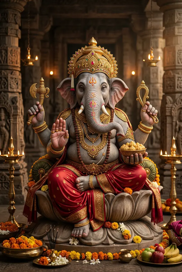 Hyper-realistic devotional portrait of Lord Ganesha