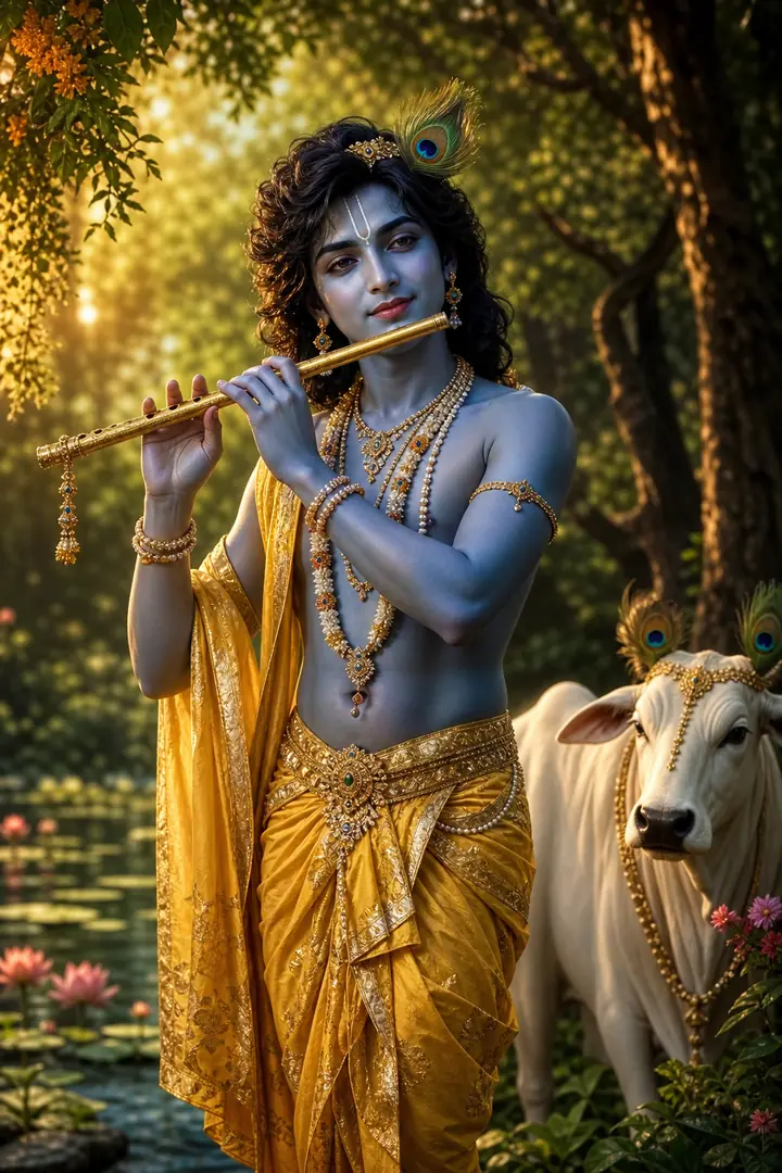 Hyper-realistic devotional portrait of Shree Krishna